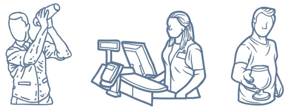 Bartender, cashier and holding a drink icon
